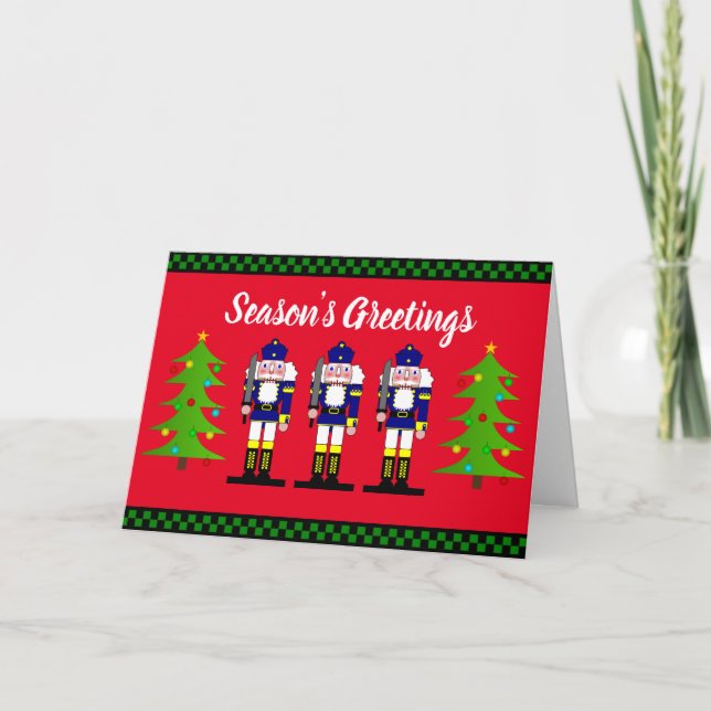 Nutcrackers Toy Soldier Ballet Christmas Trees Fun Holiday Card (Front)