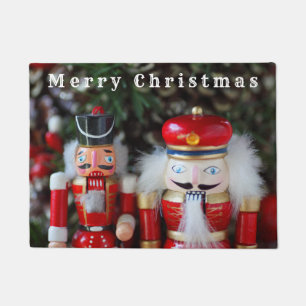 Nutcrackers with holiday background doormat