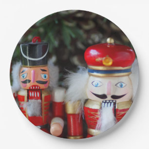 Nutcrackers with holiday background paper plate