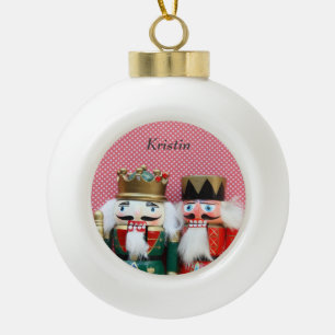 nutcrackers with polka dots ceramic ornament