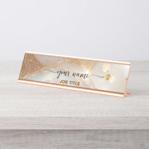 Nuteral Beige Opal stone Rose Gold Desk Name Plate