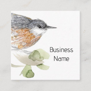 Nuthatch Bird Drawing Tree Nature Wildlife Square Business Card