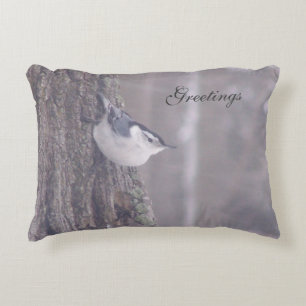 Nuthatch Designer Christmas Greeting Pillow