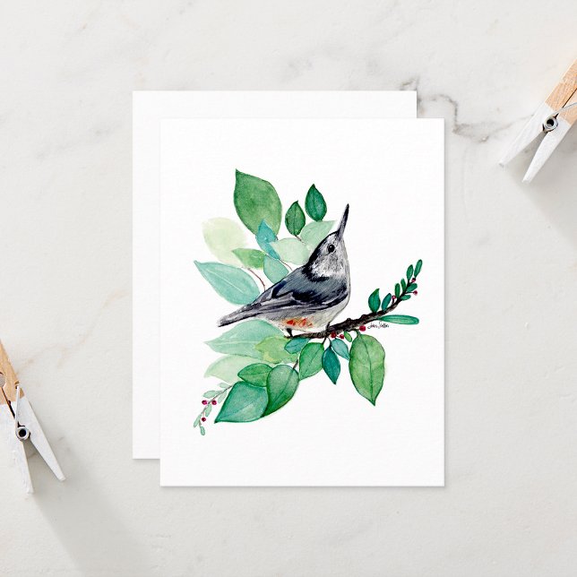 Nuthatch Elegant Watercolor Note Card (Nuthatch Elegant Watercolor Blank Note Cards from Jenn Steffen Art)