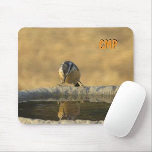 Nuthatch Looking at Reflection in Bird Bath Mouse Mat