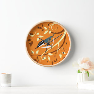 Nuthatch On Branch Clocks