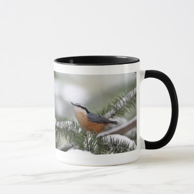 Nuthatch on Snowy Branch in Winter Mug (Right)