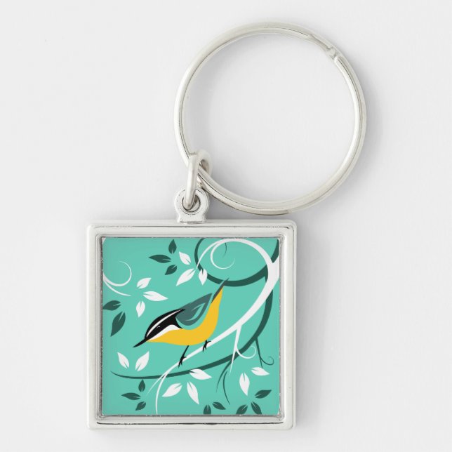 Nuthatch On Tree Branch Key Ring (Front)
