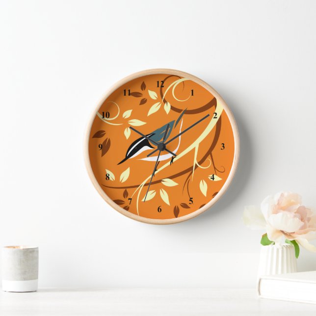 Nuthatch Stylized Bird Art Wall Clock (Home)