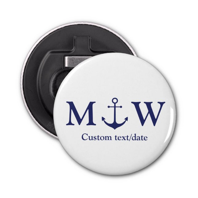 Nutical anchor navy blue monogram wedding favours bottle opener (Front)