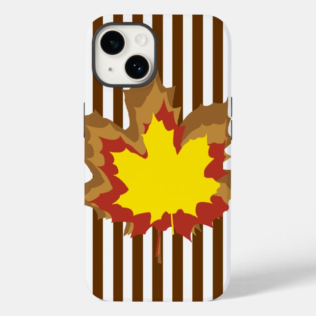Nutmeg Autumnal Stripes with Leaves Case-Mate iPhone Case (Back)