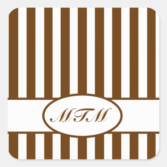 Nutmeg Autumnal Stripes with monogram Square Sticker (Front)