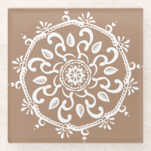Nutmeg Mandala Glass Coaster
