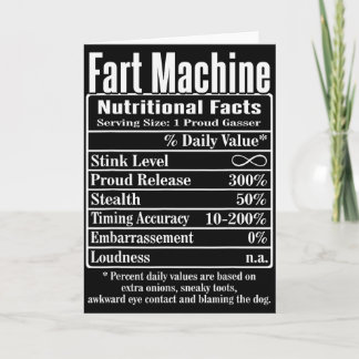Nutrion Facts Fart Machine Dad Jokes Funny Farting Card