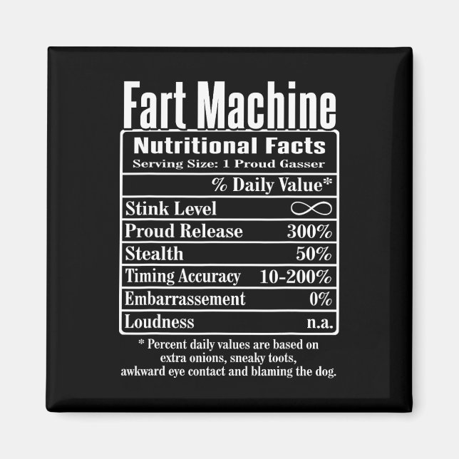 Nutrion Facts Fart Machine Dad Jokes Funny Farting Magnet (Front)