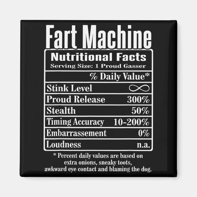 Nutrion Facts Fart Machine Dad Jokes Funny Farting Magnet (Front)