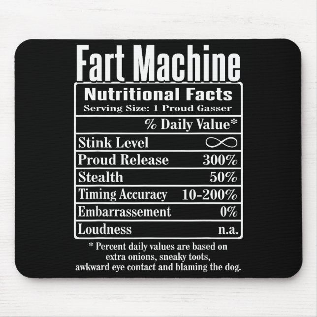 Nutrion Facts Fart Machine Dad Jokes Funny Farting Mouse Mat (Front)