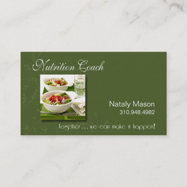 "Nutrition Coach" Healthy Eating, Weight Loss Business Card (Front)
