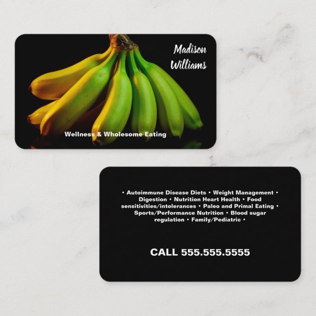 🥄 Nutrition Coaching Nutritionist Black Business Card (Front/Back)