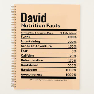 Nutrition Facts Funny Personalised Name David Planner