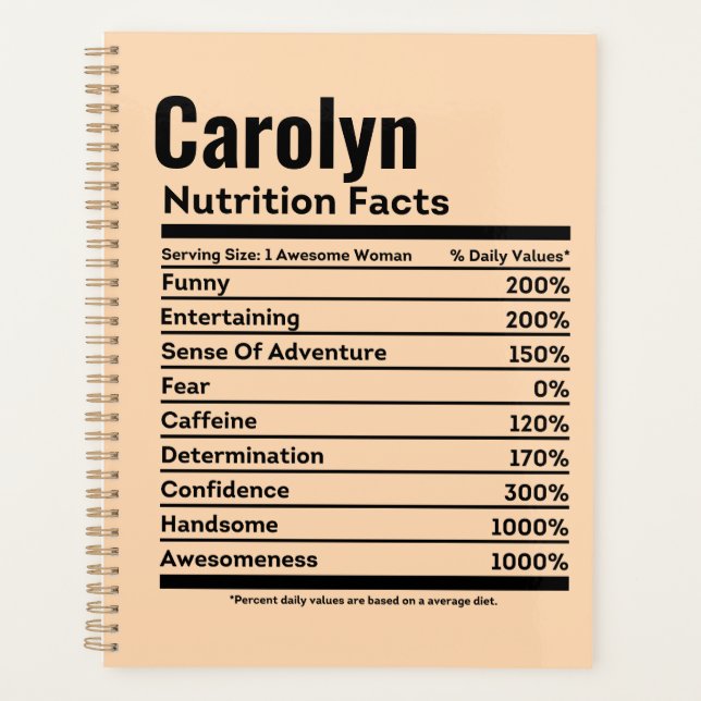 Nutrition Facts Funny Personalised Name  Planner (Front)