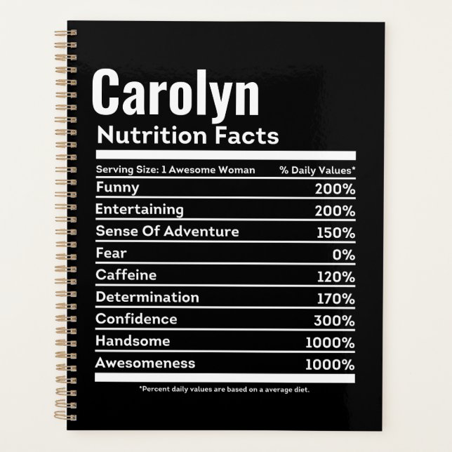 Nutrition Facts Funny Personalised Name Planner (Front)