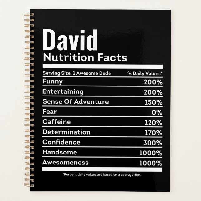 Nutrition Facts Funny Personalised Name Planner (Front)