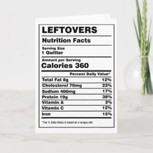 Nutrition Facts Leftovers Quitter Funny Thanksgivi Card