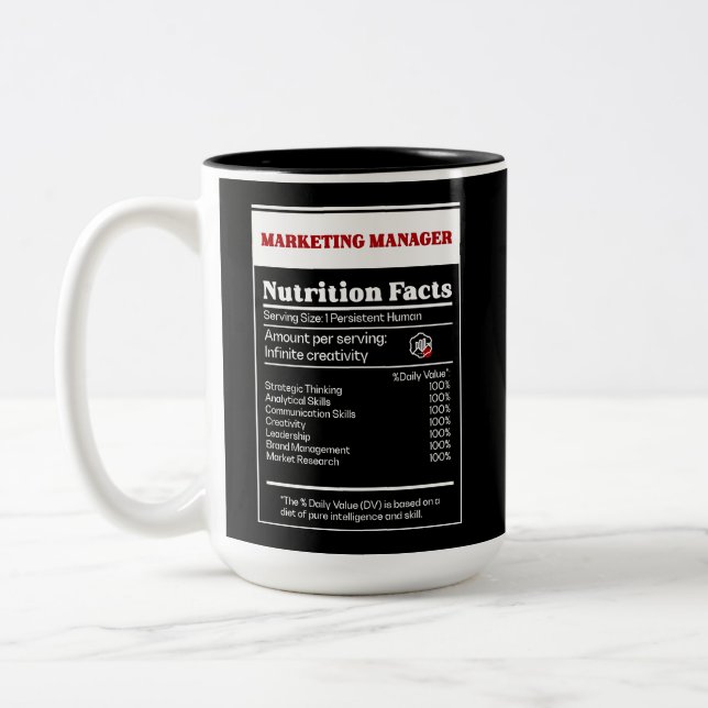Nutrition Facts of Marketing Manager Two-Tone Coffee Mug (Left)