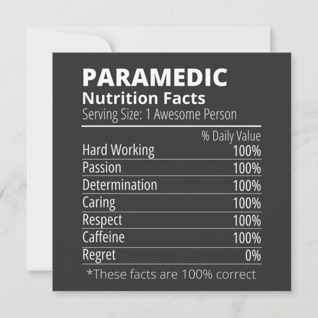 nutrition facts, paramedic nutrition fact invitation (Front)