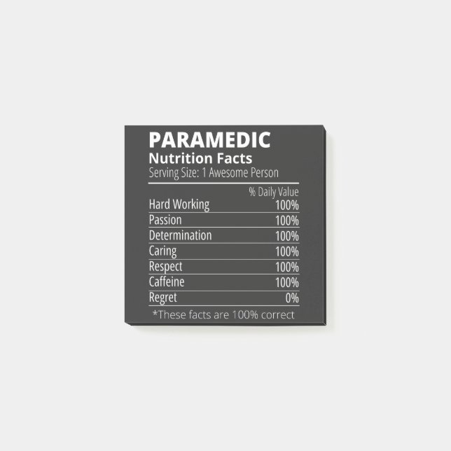 nutrition facts, paramedic nutrition fact post-it notes (Front)