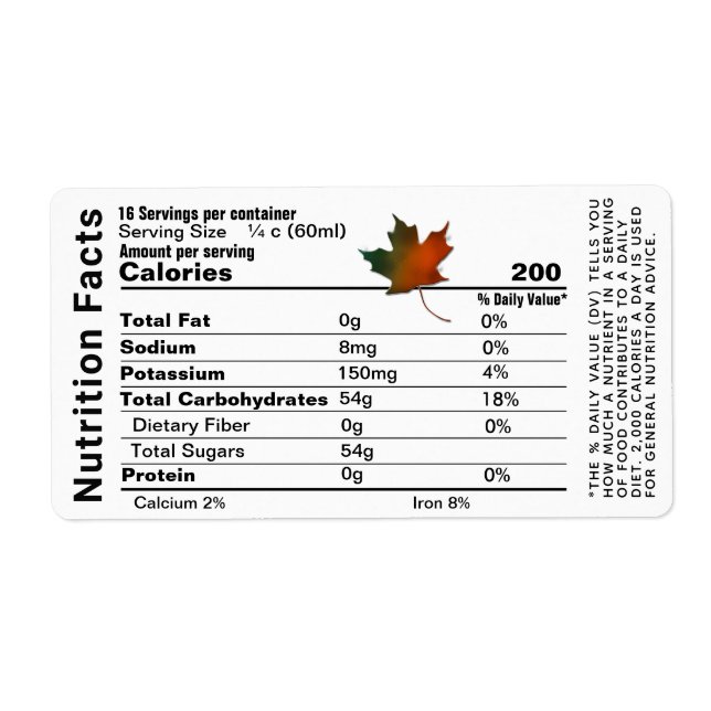 Nutrition Facts Small Label with Maple Leaf (Front)
