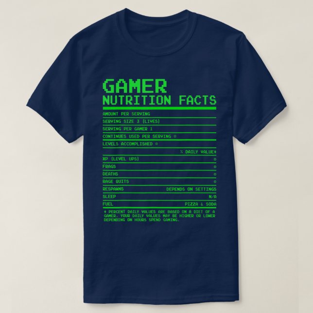 Nutrition Facts t Gifts for n Boys Video Games  T-Shirt (Design Front)