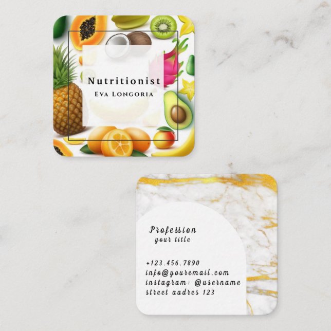 Nutrition Therapist Health and Wellness Square Business Card (Front/Back)