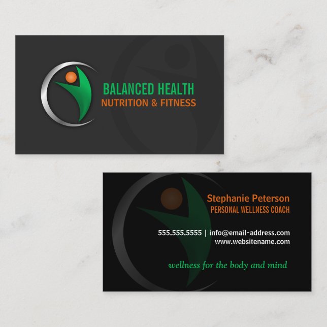 Nutrition Wellness and Fitness Coach Business Card (Front/Back)