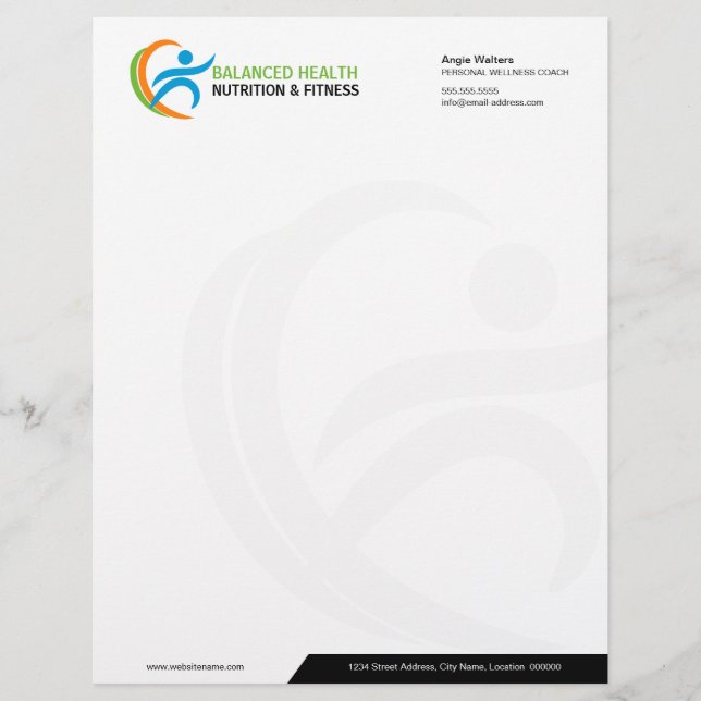 Nutrition Wellness and Fitness Coach Business Personalized Letterhead (Front)