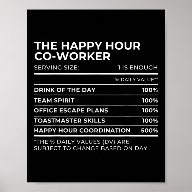 Nutritional Facts Co-worker Work Party Matching Ha Poster (Front)