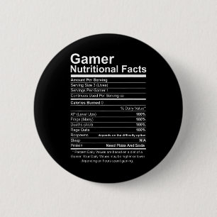 Nutritional Facts Cool Gamer Video Game Funny 6 Cm Round Badge