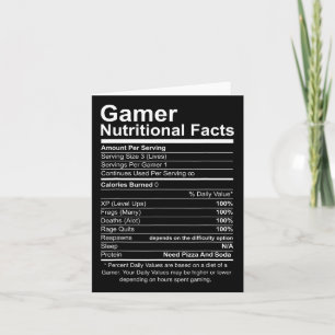 Nutritional Facts Cool Gamer Video Game Funny  Card