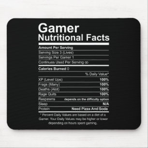 Nutritional Facts Cool Gamer Video Game Funny Mouse Mat