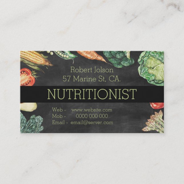 Nutritionist Blackboard & Vegetables Professional Appointment Card (Front)