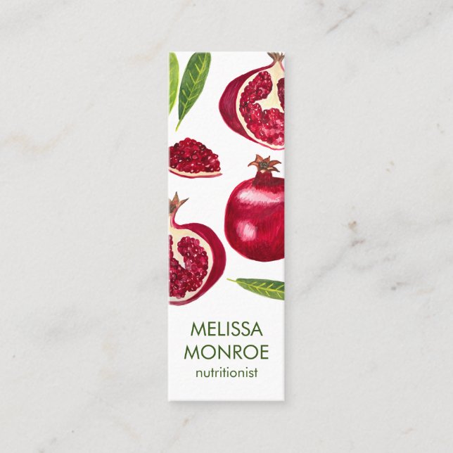 Nutritionist Chef Coach Pomegranates Autumn Fruit Mini Business Card (Front)