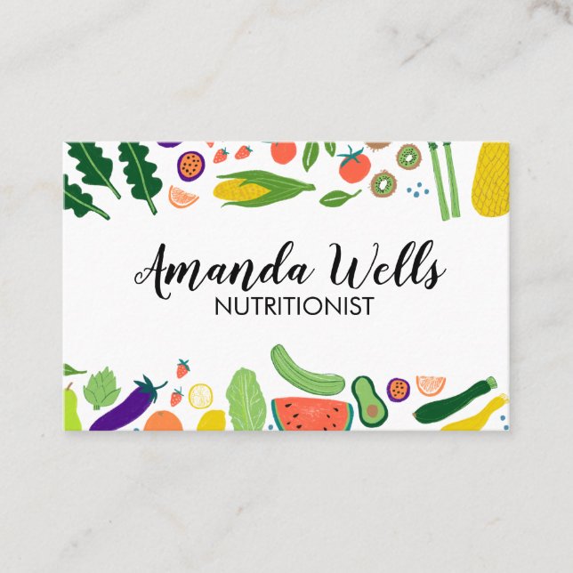 Nutritionist Chef Coach Unique Vegetables Art Business Card (Front)