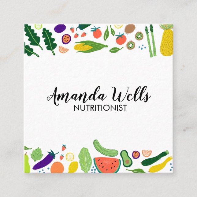 Nutritionist Chef Coach Unique Vegetables Art Square Business Card (Front)