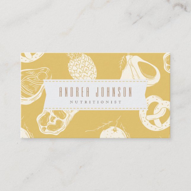 Nutritionist Dietician Drawn Food Neutral Yellow Business Card (Front)
