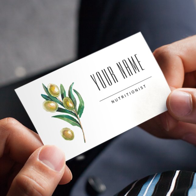 Nutritionist Dietician Olive Greenery Watercolor Business Card (Creator Uploaded)