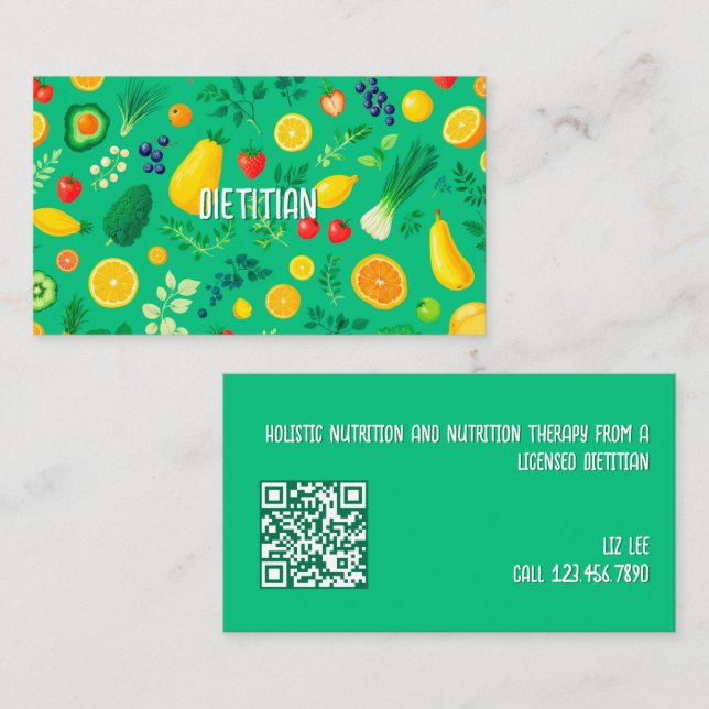 Nutritionist Dietician QR Code Business Card (Front/Back)