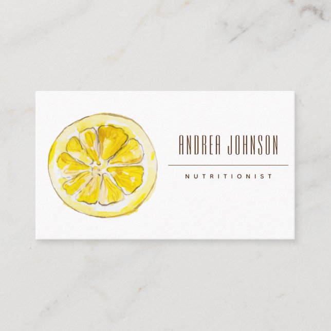 Nutritionist Dietician Simple Minimal Citrus Lemon Business Card (Front)