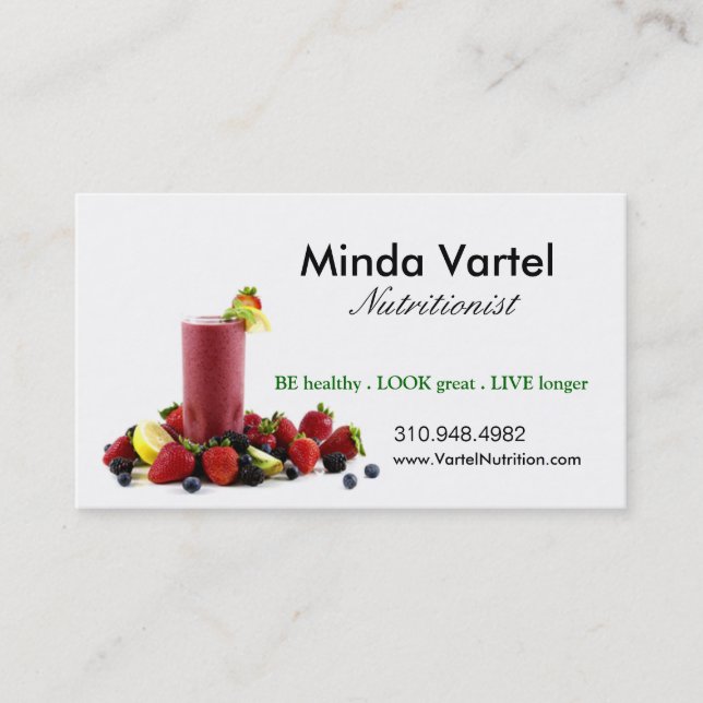 Nutritionist Food Coach, Health, Weight Smoothie Business Card (Front)