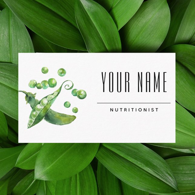 Nutritionist Food Coach Watercolor Peas Healthy Business Card (Creator Uploaded)